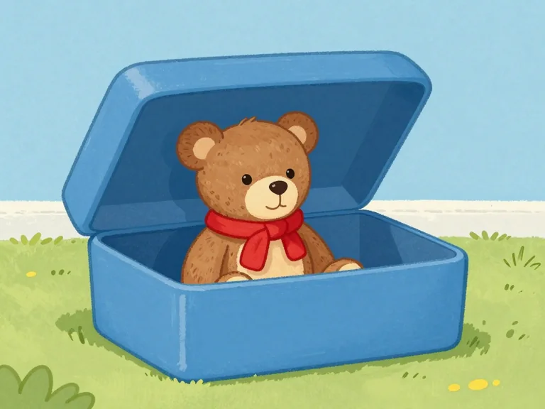 A teddy bear and a box